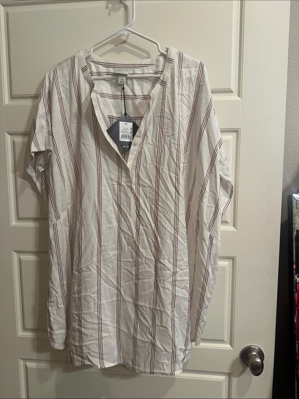 Ava & Viv White Blouse with Burgundy Stripes